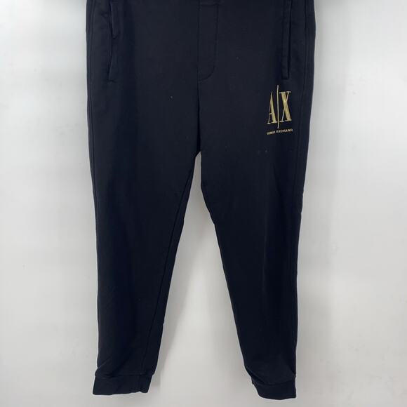 Armani Exchange Black Sweatpants With Gold Embroidered Logo SZ LARGE - Picture 2 of 15